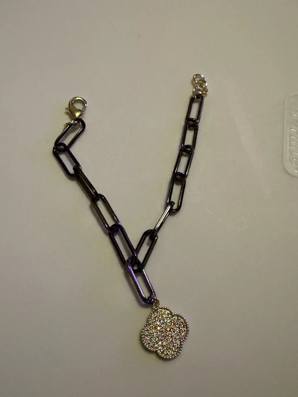 Landau Black Link Bracelet with Gold Pavé Clover Charm